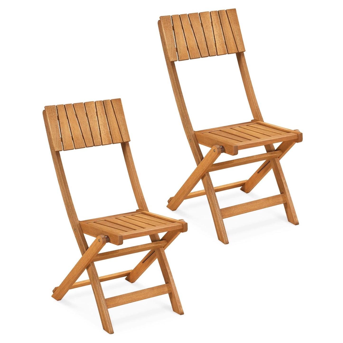 Tangkula Wood Foldable Patio Chairs Set of 2, Portable No Assembly Outdoor Bistro Chairs with Slatted High Backrest & Seat, Space-Saving Patio Seating for Porch, Garden, Backyard, Poolside & Lawn