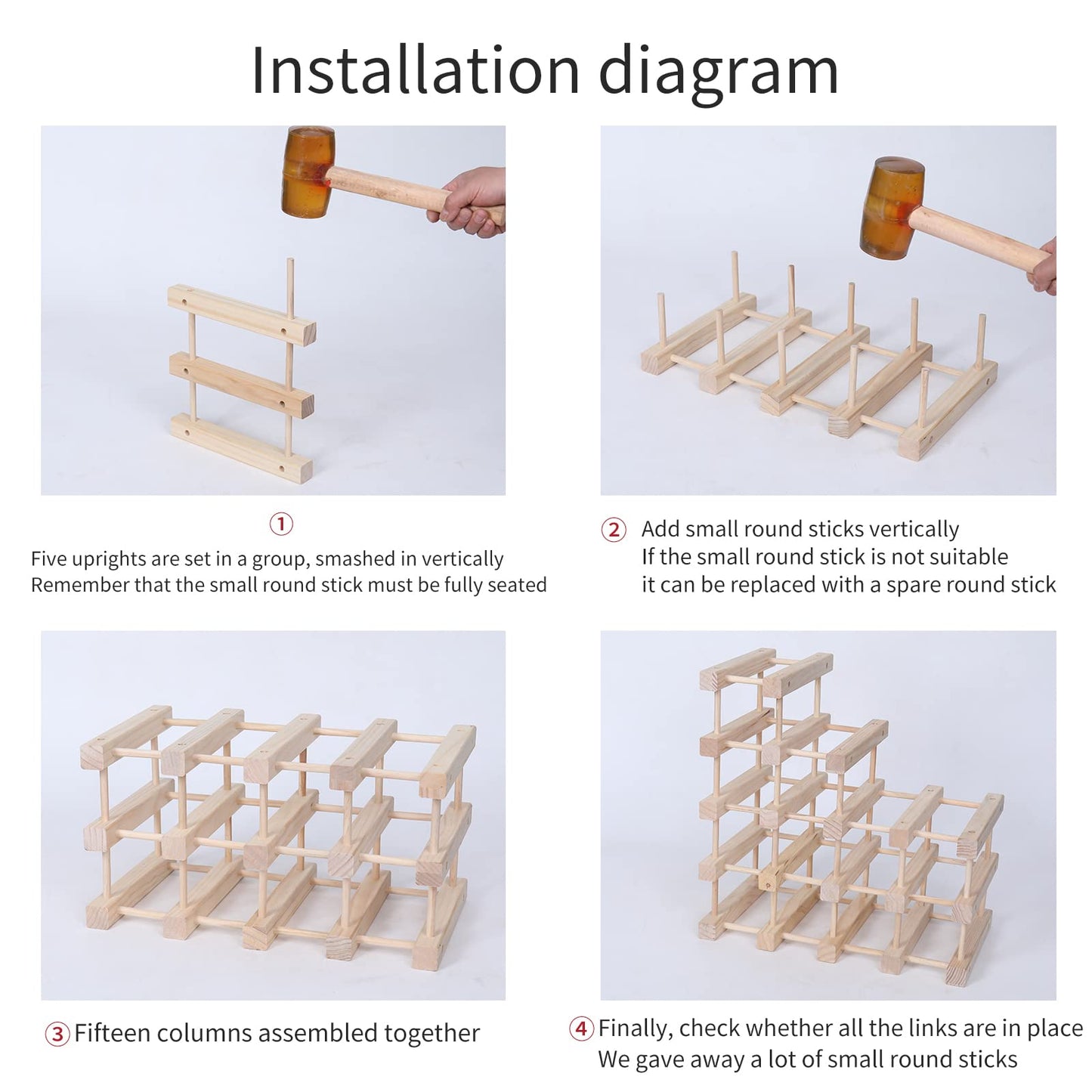 FDHUIJIA Wine Rack Small countertop Cabinet Stackable Storage Wooden freestanding Floor Wine Holder (15 Bottles)
