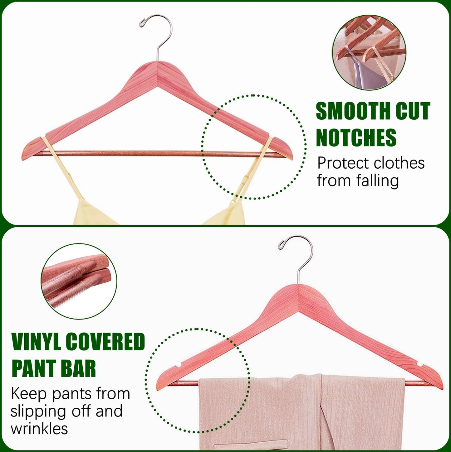 Amber Home 30 Pack Cedar Coat Hangers, Wooden Suit Hangers with Non-Slip Pant Bar, Cedar Hangers for Closet Organization, Shirts, Jackets, Dresses, and Pants