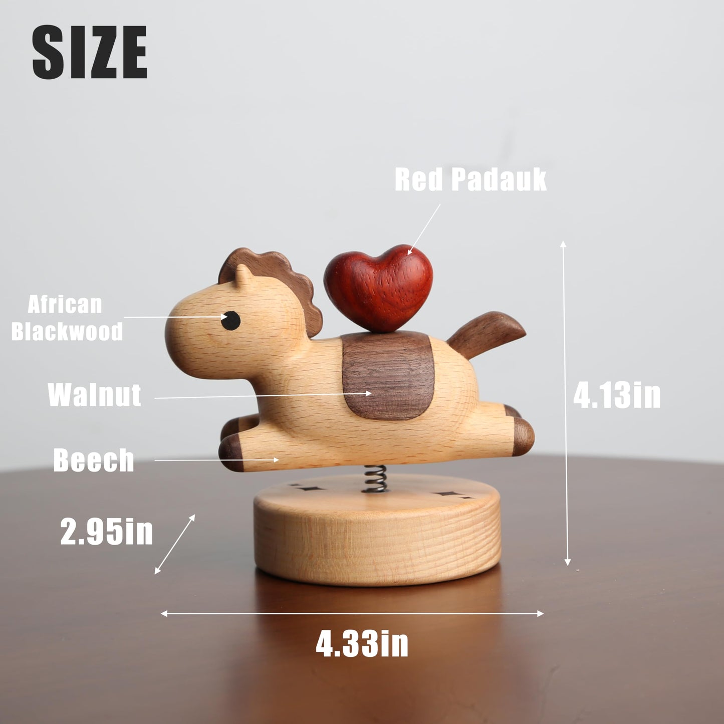 YANISM Wooden Horse Figurine with Magnetic Heart,Spring Swaying Ornament,Romantic Love Right Away Gift for Her or Him,Year of the Horse Gift