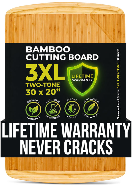 Greener Chef 30 x 20 Organic Extra Large Cutting Board with Lifetime Replacements – Wood Bamboo Chopping Board - Wooden Butcher Block Cutting Board for Carving Turkey, Grilling Brisket and BBQ