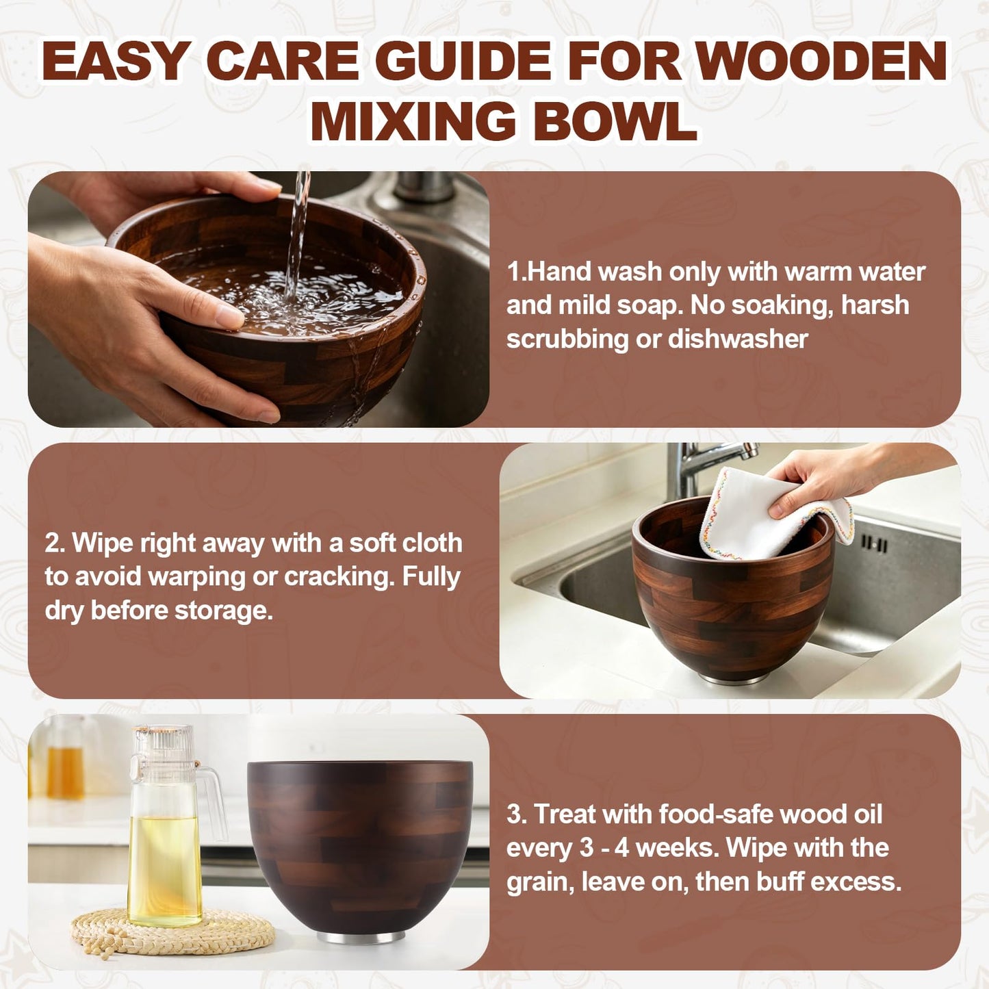 Ciunura Premium Acacia Wooden Mixing Bowl for K45 & KSM150 Series, 4.5&5 Qt Tilt-Head Models, Natural Wood Bowl with Stainless Steel Precision Locking Base for Kitchen Aid Mixers(Acacia)