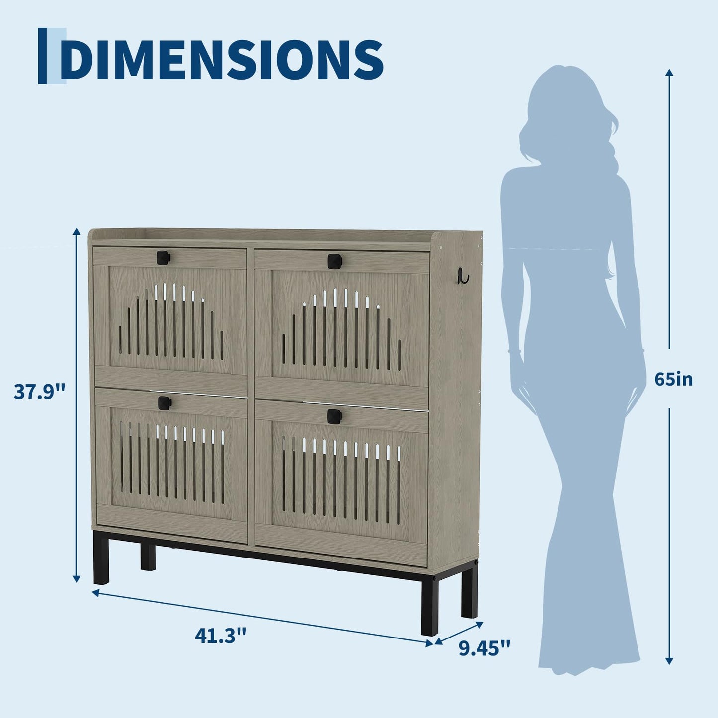 IDEALHOUSE Shoe Cabinet with 4 Flip-Drawers, Wooden Entryway Storage Organizer with Adjustable Shelf, Hidden Shoe Rack for Hallway & Living Room, Grey