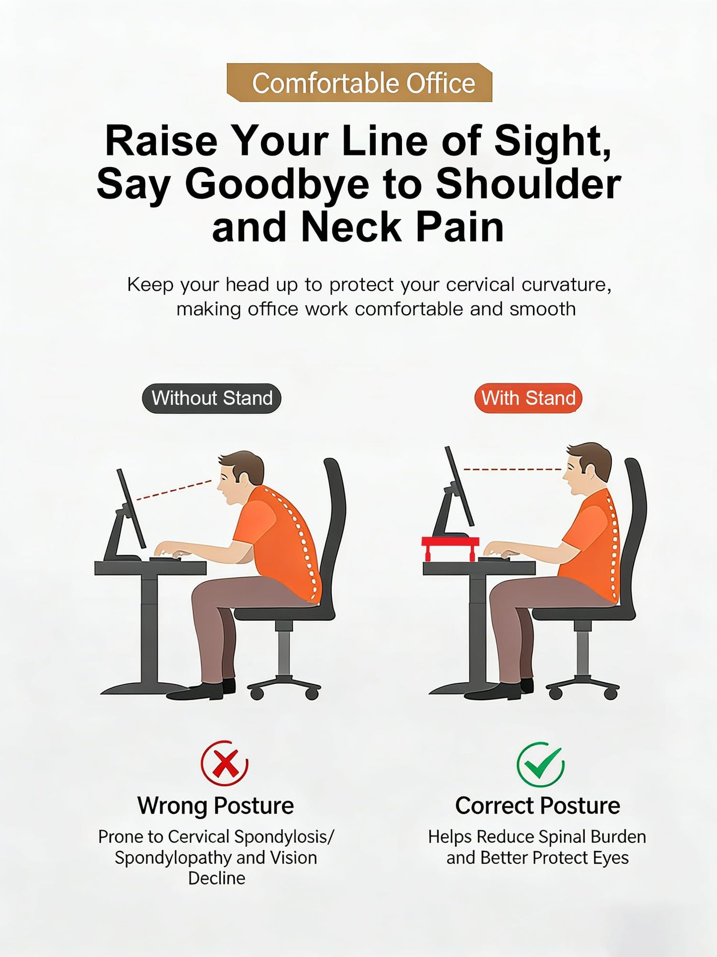 PLENTY MORE Adjustable Ergonomic Monitor Stand with Spacious Storage Shelf - Heavy-Duty Steel for Home Office & Gaming, Reduces Neck/Back Strain, Elevates Screens to Eye Level
