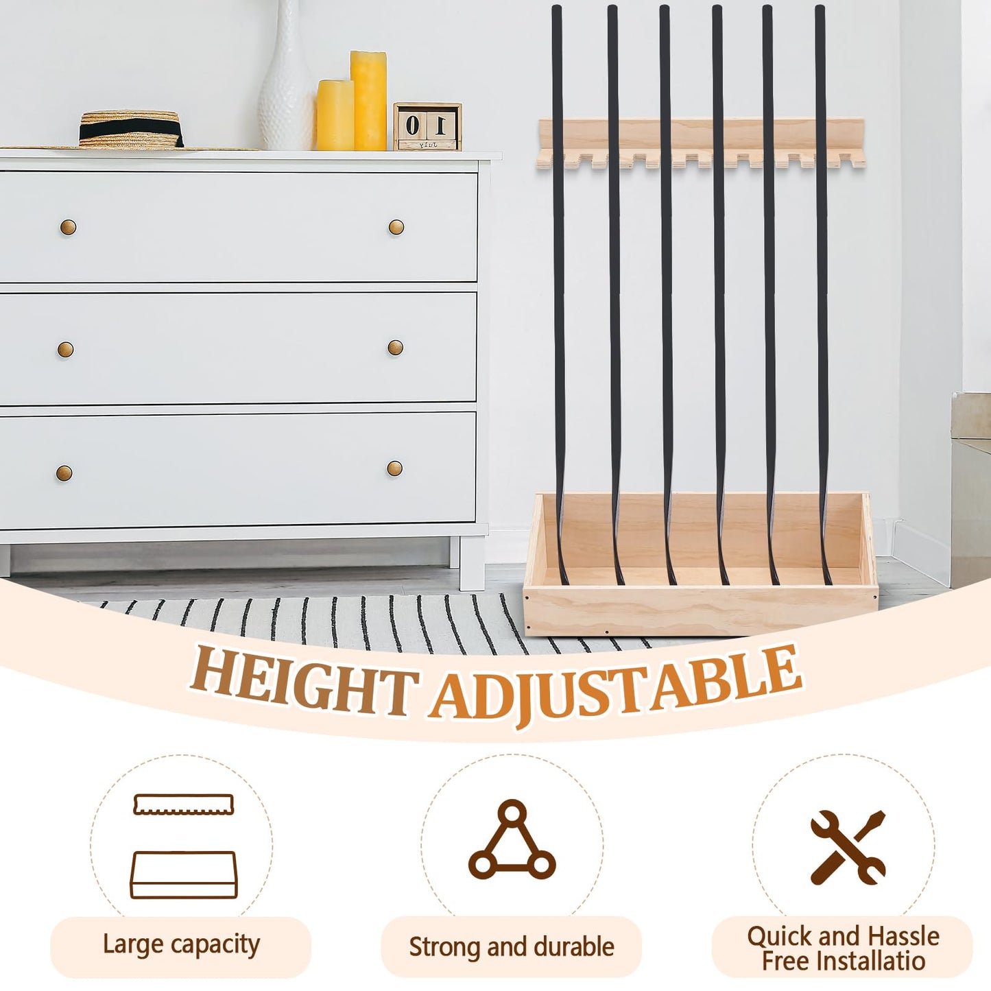 Leinuosen 2 in 1 Hockey Stick Holder Wall Mount for Garage Hockey Stick Wooden Rack Ice Organizer Storage with Vertical Display Large Capacity Organizer Holds up to 12 Sticks for Player Gifts