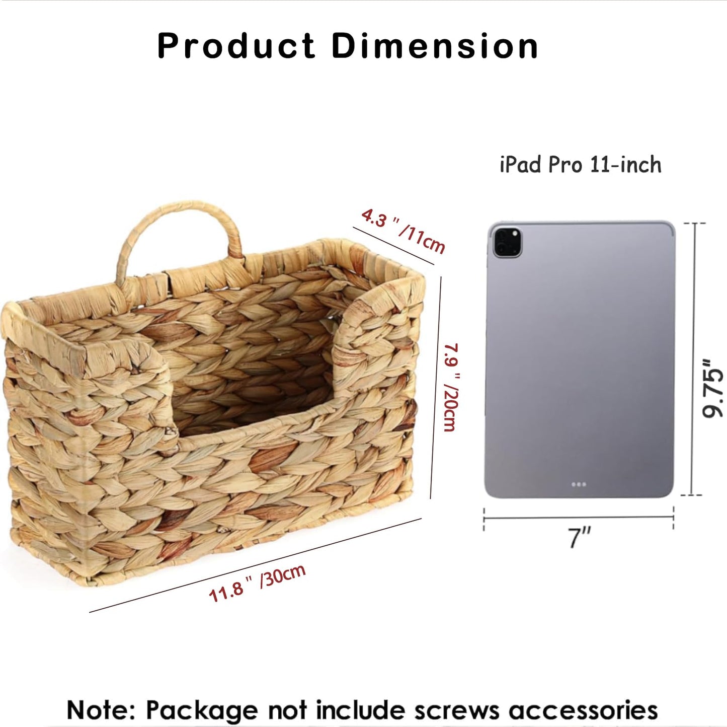 VANEME Hanging Magazine Basket, Woven Wall Magazine Holder Organizer with Handle for Mail, Files, Books - Water Hyacinth Farmhouse Storage Rack for Bathroom, Kitchen, Office