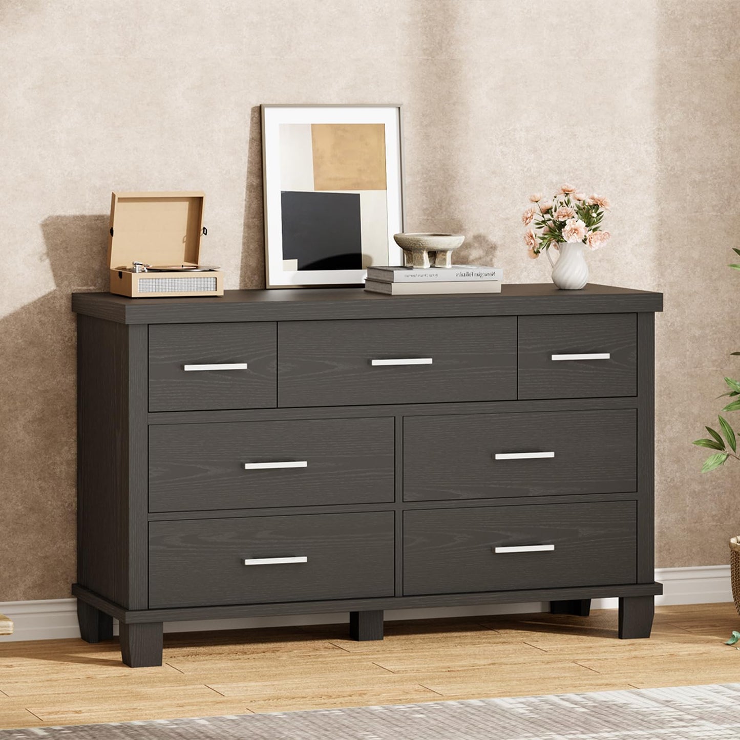 GarveeHome 7 Drawer Dresser for Bedroom, Wide Wood Chest of Drawers with Metal Handles, Large Storage Organizer for Living Room, Hallway