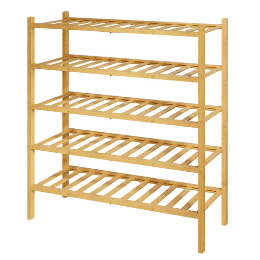Kitsure Bamboo Wooden Shoe Rack for Closet - Stackable Shoe Organizer with Modular Structure, Space-Saving Shoe Shelf for Entryway, Living Room, Bedroom, 26.8" Wide - 5 Tiers, Natural