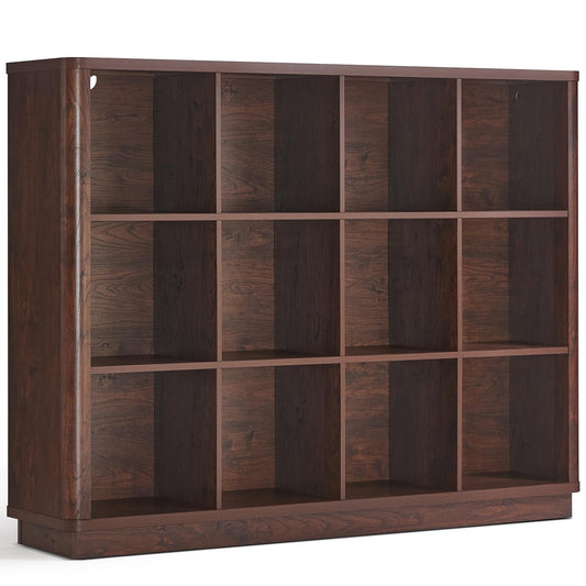 Joaxswe 12 Cube Storage Organizer, 41" Large Bookshelf with Curved Edge, Wood Floor Standing 3-Tier Cubby Bookcase w/Base, Vintage Display Storage Cabinet, Book Case for Living Room, Office, Walnut