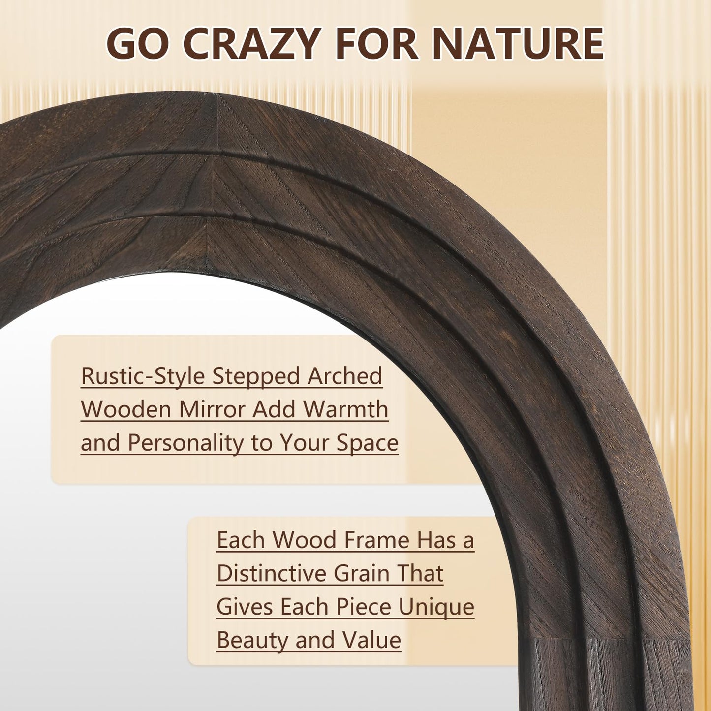 Rustic Wood Floor Full Length Mirror with Stand, 64"X21" Farmhouse Arched Free Standing Mirror for Bedroom Living Room Store, Leaning or Wall Mounted, Tempered Glass, Brown