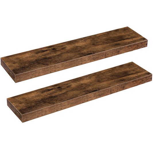 HOOBRO Floating Shelves for Wall, Wall Mounted Shelf Set of 2, 31.5" Hanging Shelf with Invisible Brackets, for Wall Storage in Bathroom Bedroom Kitchen Living Room Office, Rustic Brown BF80BJP201
