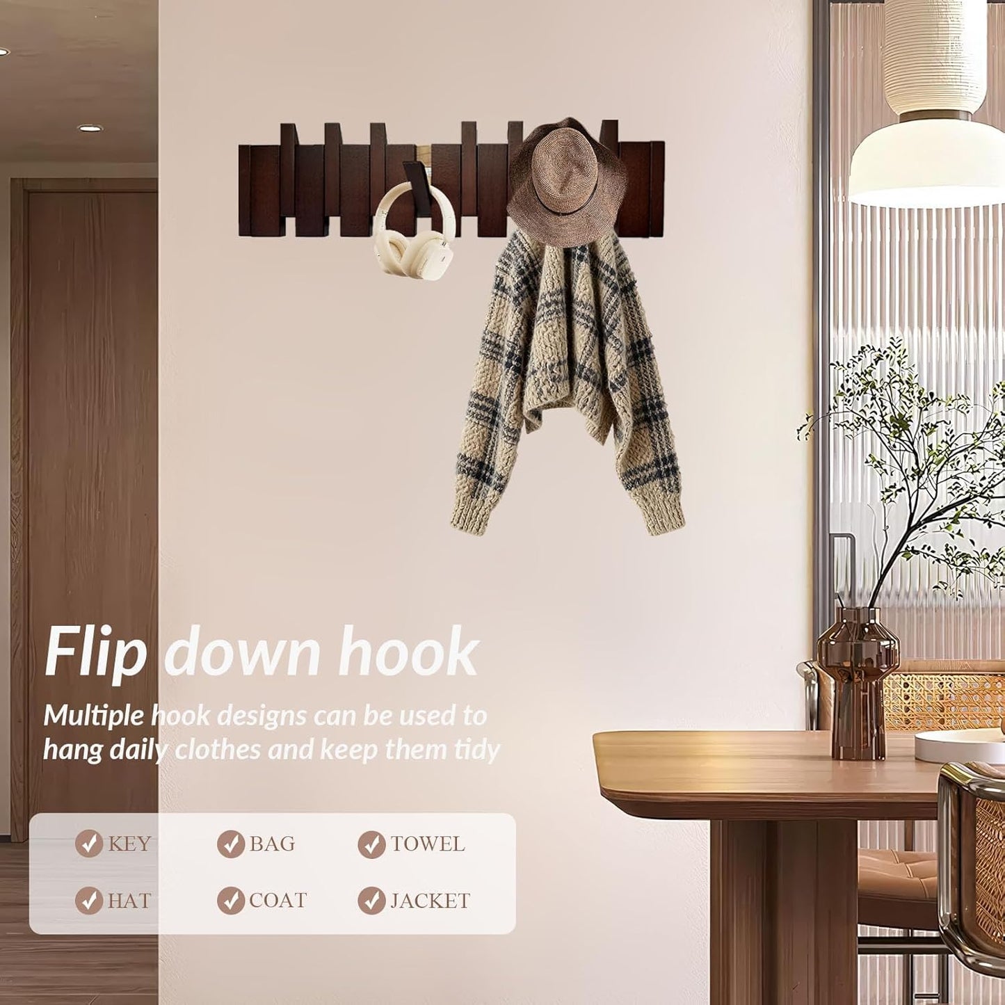 Piano Coat Rack 10-Hooks Wooden Wall Hooks Entryway Hanger Piano Key Coat Rack Wall Mount Wood Wall Hooks for Hanging Towel Hat Clothes Dog Leashes Heavy Duty Wall Mounted Wooden Coat Rack Flip Down