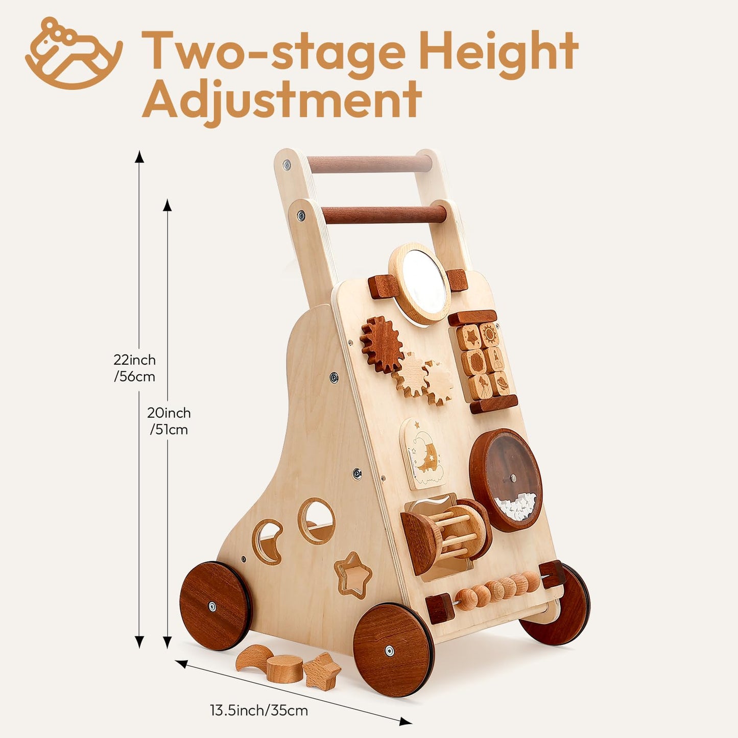 Woodtoe Wooden Baby Walker, Adjustable Speed Push Walker, Montessori Toys for 1 Year Old, Wood Walker for Boys and Girls, Baby Activity Center, Toddler Push Toys, Baby Shower Birthday Toy Gift for 1+