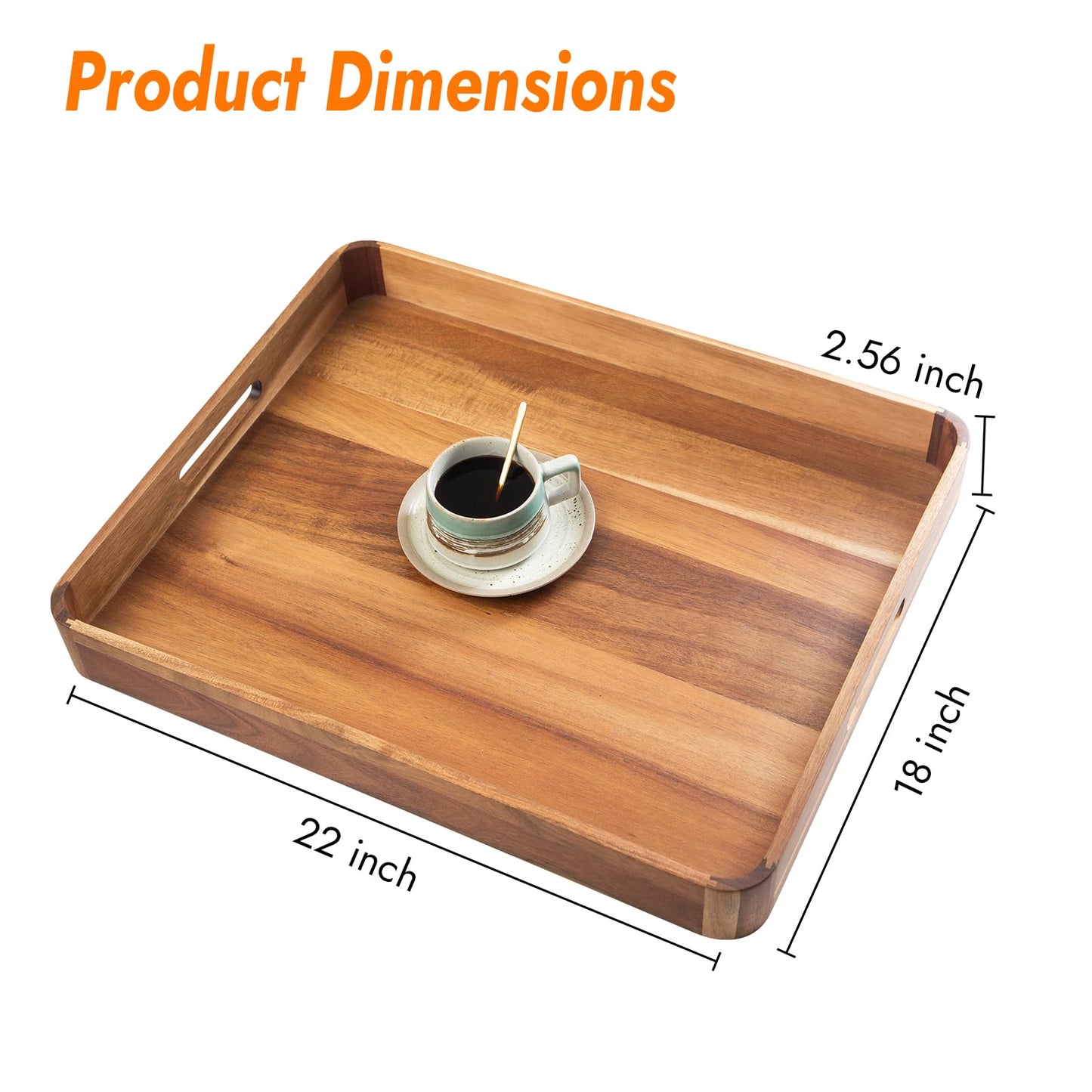 GinSent Large Ottoman Tray Wooden Serving Tray with Handles, Rectangle Big Wood Tray for Living Room Ottoman Coffee Table Counter Decor, Kitchen Versatile Tray for Food Breadfast Party Picnic