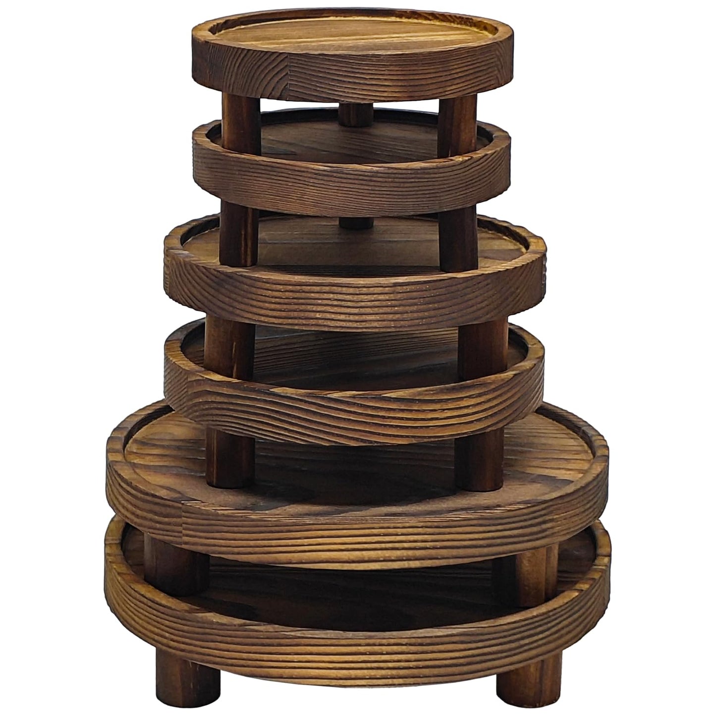QZV 6 PCS 5/6/8 Inch Wooden Risers for Display Wood Pedestal Stand Round Mini Tray Stand Rustic Riser Tray Tiered Tray Decor for Party, Wedding, Birthday, Baby Shower,Home Décor