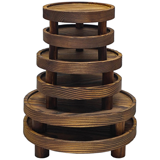 QZV 6 PCS 5/6/8 Inch Wooden Risers for Display Wood Pedestal Stand Round Mini Tray Stand Rustic Riser Tray Tiered Tray Decor for Party, Wedding, Birthday, Baby Shower,Home Décor
