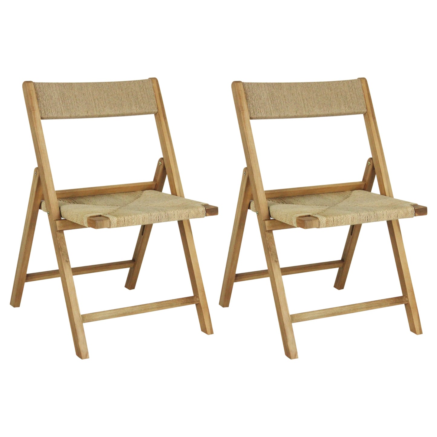 JONATHAN Y Kiawah Woven Seagrass and Natural Teak Wood Folding Chair Set of 2 for Dining Room, Coastal Armless Space-Saving Portable Seat with Natural Finish, No Assembly Required FLD1002A-SET2