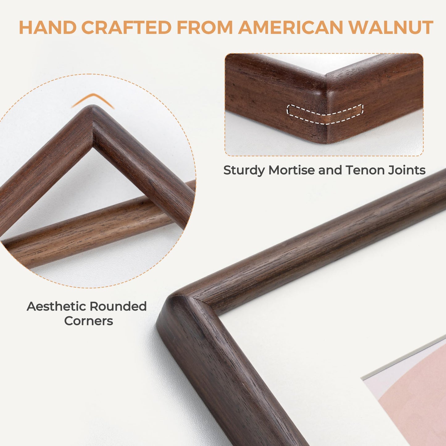 8.5x11 Walnut Picture Frame with Tempered Glass, Solid Walnut Wood Photo Frame with Mat for 6x8, 8.5 by 11 Picture Frame for Diploma, Natural Wooden Picture Frame for Home Decor Wall Mount or Table