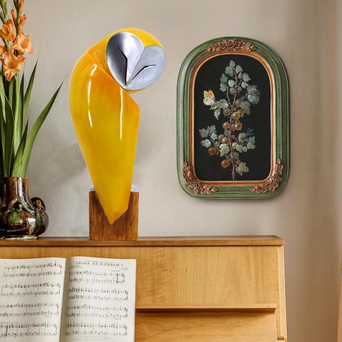 YHHRESINHOME 15 Inch Owl Statue, Resin Bookshelf Decor Figurine