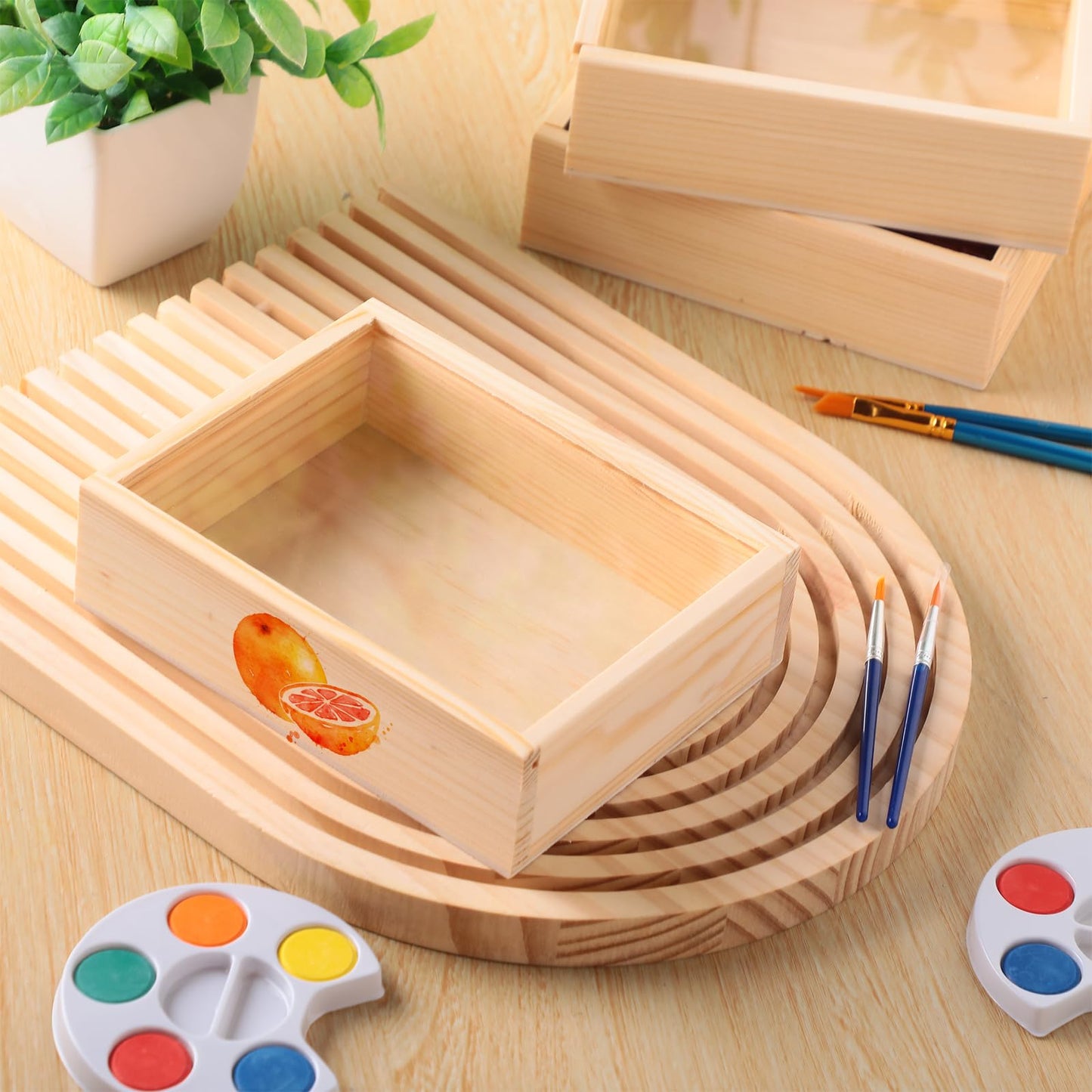 Thyle 48 Pcs Unfinished Wood Display Boxes with Acrylic Lids 6.3 x 4.9 x 1.8 Inch Unfinished Wood Boxes Crafts Gift for Flower DIY Wedding Party Favor Supplies
