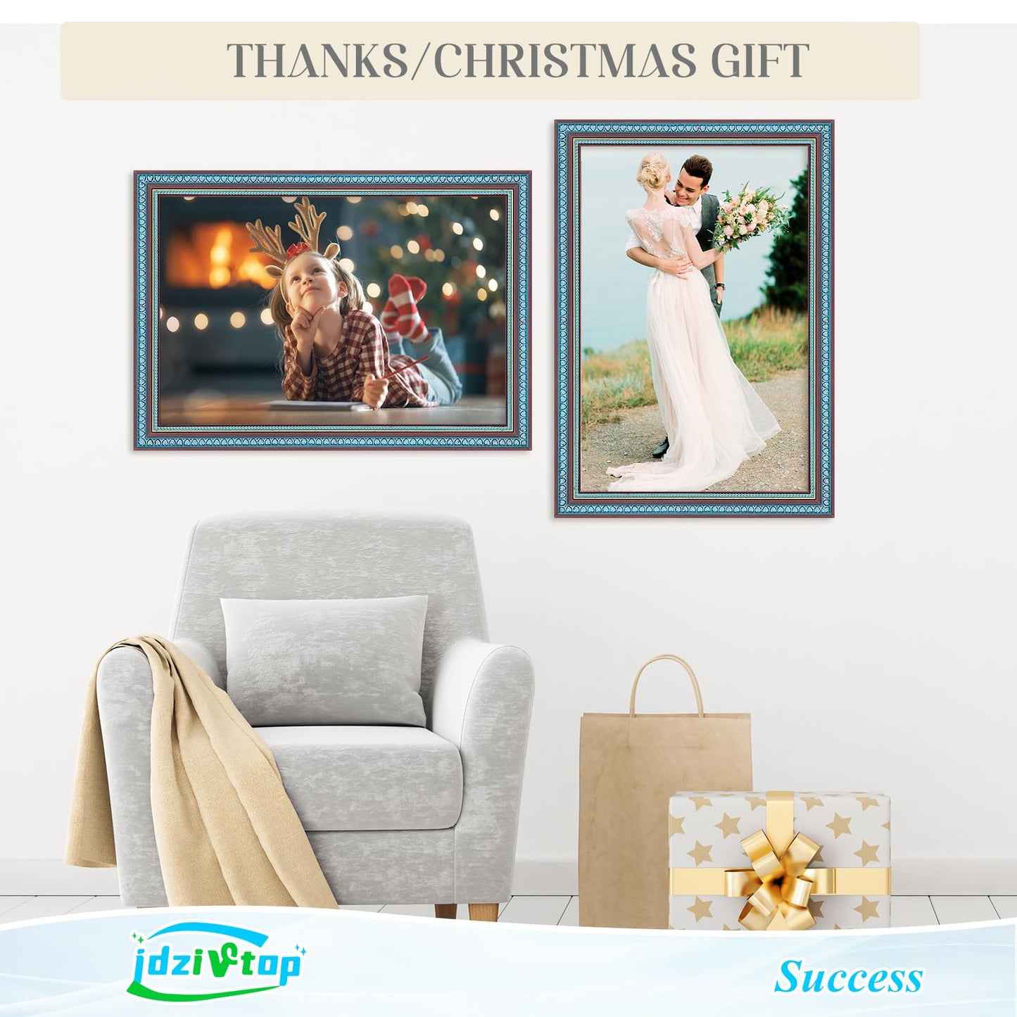 12x18 Wood Frame Brown Blue , Elegant 18x12 Wooden Picture Frame with Love Heart, for 12 x 18inch Gallery Photo Pic with HD Plexiglass, 1.8in Widen 0.9in Thick, Horizontal Vertical Wall Display