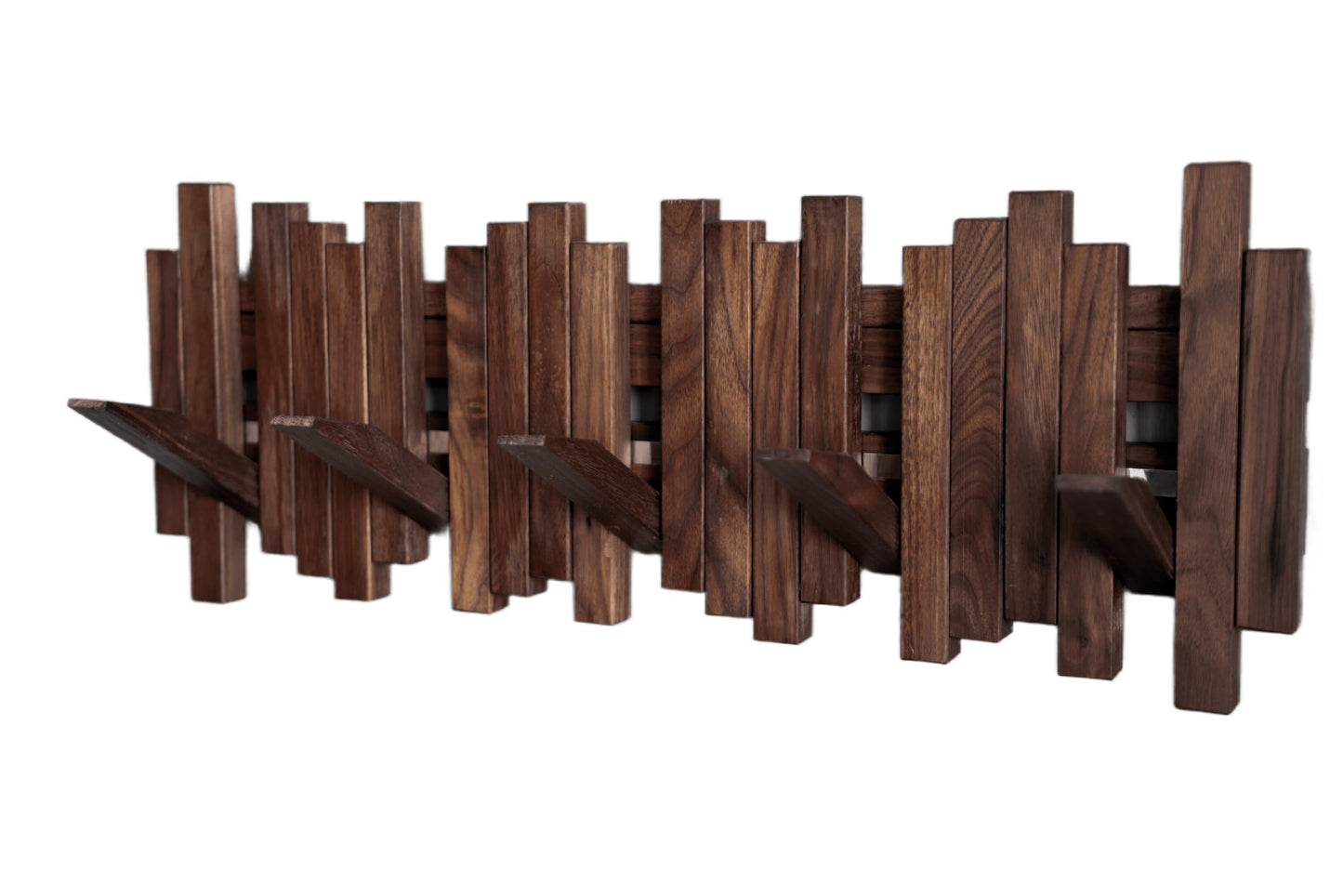 GOGREEBELL Natural Wood Wall Mounted Piano Coat Rack| Coat Rack Wall Mount| Flip Down Wall Hook Rack 5 Hooks| Entryway wall Art Hook,Made of Black Walnut