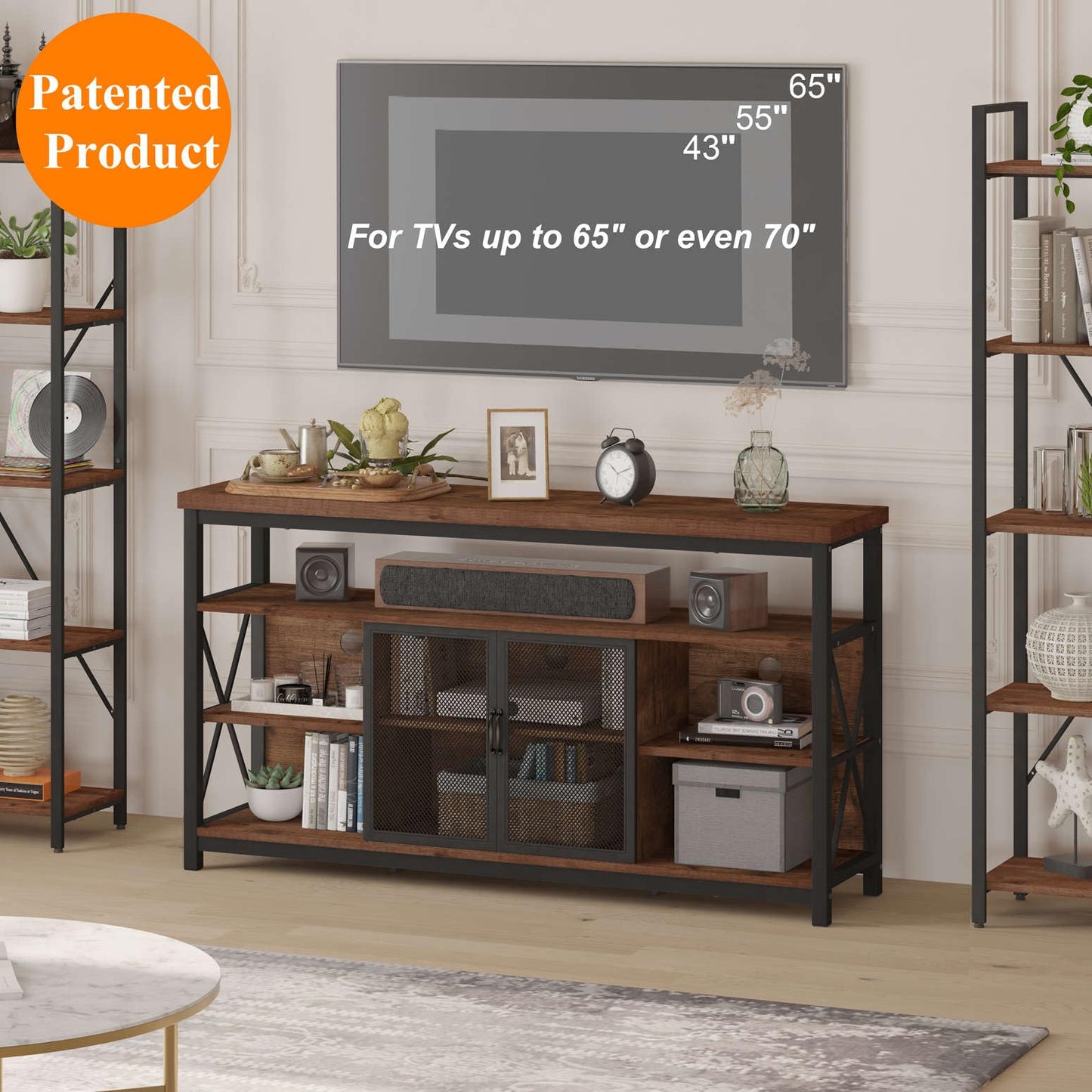 BON AUGURE Tall TV Stand for TVs up to 65 Inch, Hall Tree with Shoe Storage, 5-in-1 Reversible Entryway Bench, Media Console for Living Room and Bedroom