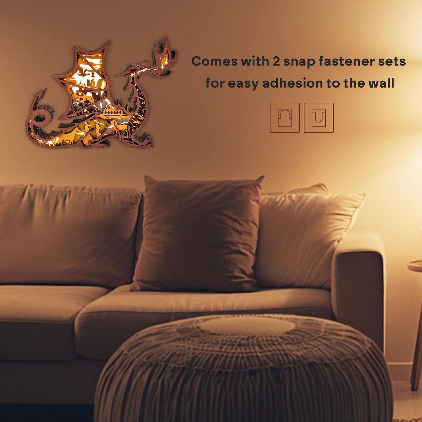 3D Wooden Animals Carving LED Night Light, Dragon Decor Wood Carved Lamp Cabin Statues Rustic Figurines Wall Hanging Sculpture Silhouette Ornament for Living Room Bedroom Home Room for Birthday Gifts