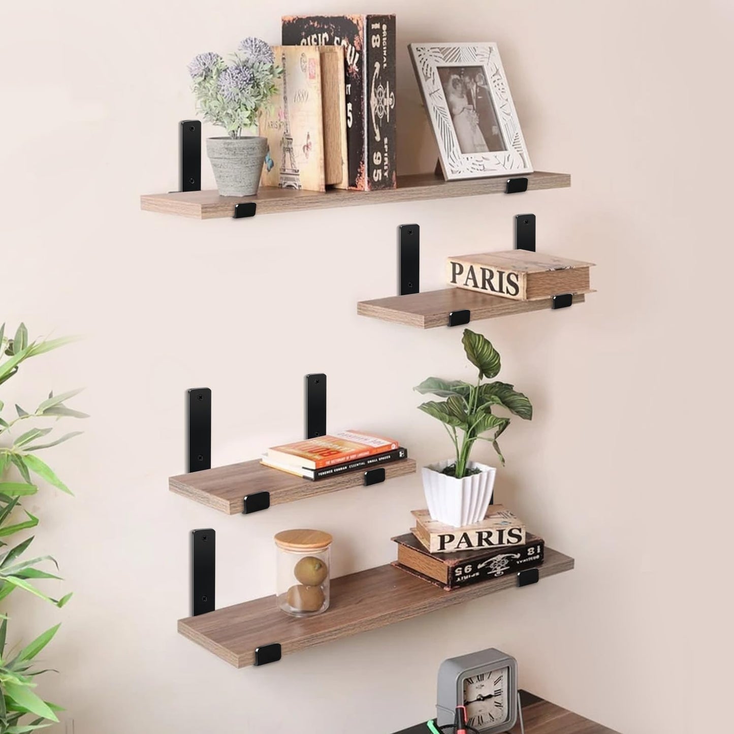 12 inch Shelf Brackets for DIY Floating Shelf, 1/5 inch Thick Heavy Duty Floating Shelf Bracket, Fit for Home, Kitchen, Bathroom, Garage, Living Room, 6-Pack Black, 11.25” x 6” x 1.5”