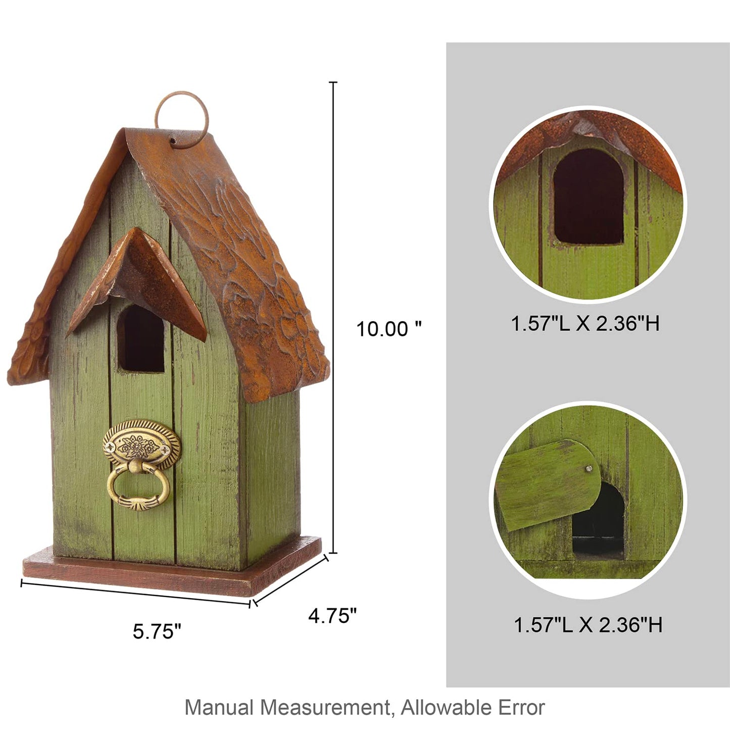 Glitzhome Bird Houses for Outside,10" H Rustic Wooden Bird House Garden Distressed Decorative Birdhouse for Outdoors, Hanging Birdhouse for Bluebird Hummingbird Wren Finch Cardinals Cedar