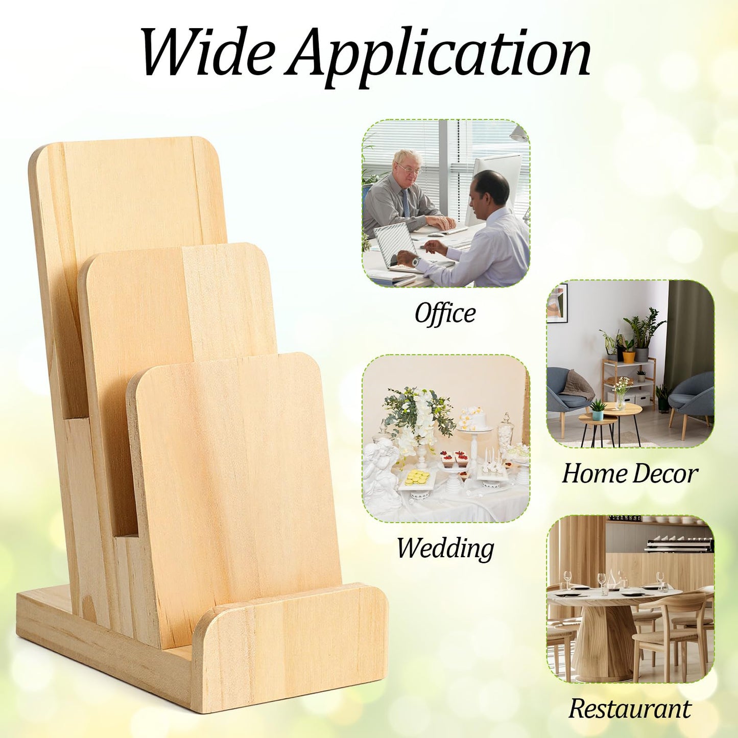 Oqqlin 2 Pcs 3-Tier Pine Wood Pamphlet Display Stand, 3 x 4 x 10 Inch Pine Wood Literature Holder Wooden Trifold Flyer Display Stand for Menu, Magazine, Pamphlet, Booklets