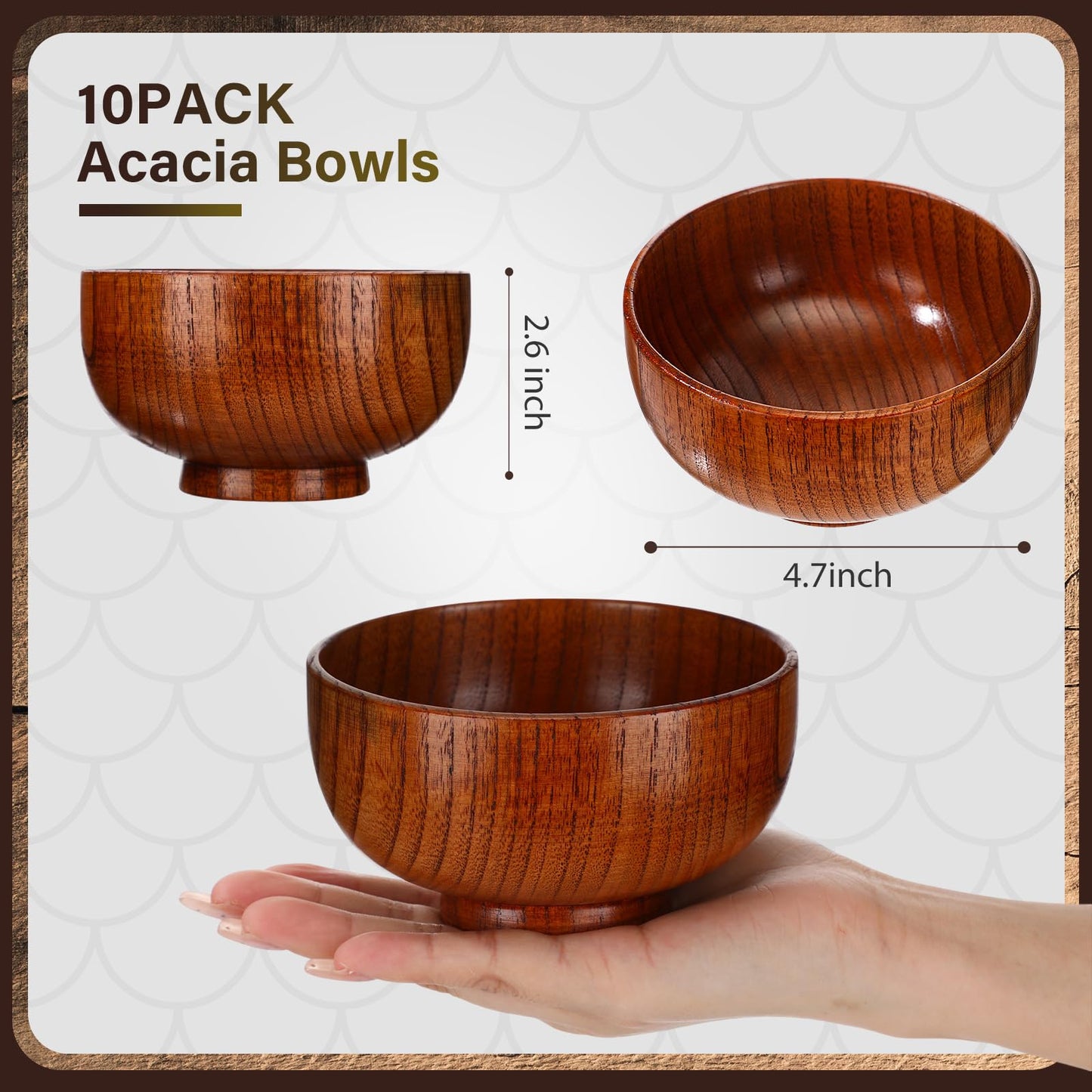 Reallnaive 10 Pcs Jujube Wooden Bowls Small Soup Bowls Round Serving Bowl Wood Salad Bowl Hand Carved Calabash Dip Tray for Popcorn Pasta Candy Cereal Coconut Party Supplies(4.7 Inch)