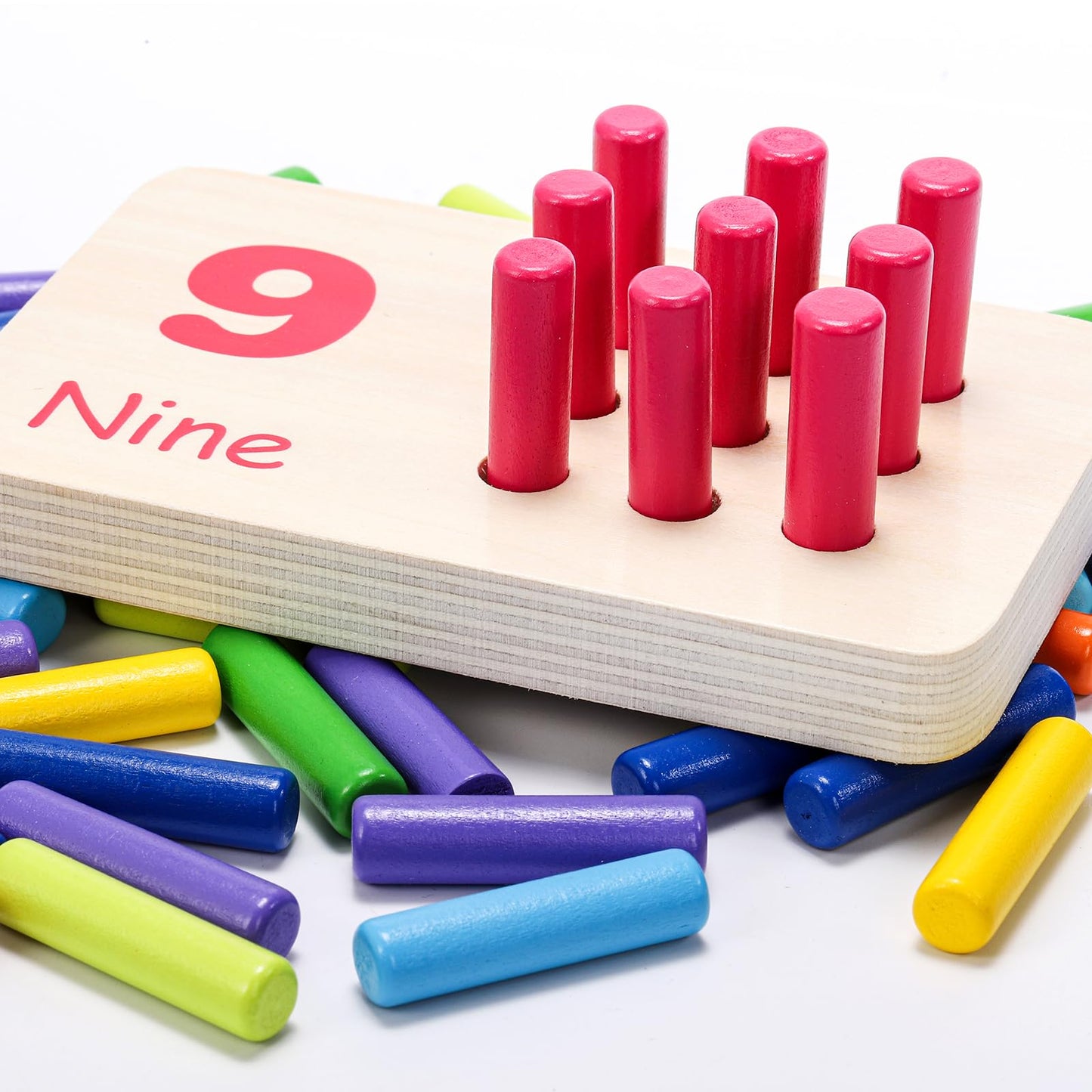Suwimut Wooden Counting Peg Board, Kindergarten Math Manipulatives Number Counting Toys, Learning Activities Montessori Educational Toys for 3 4 5 Year Old Kids Boys Girls Gifts