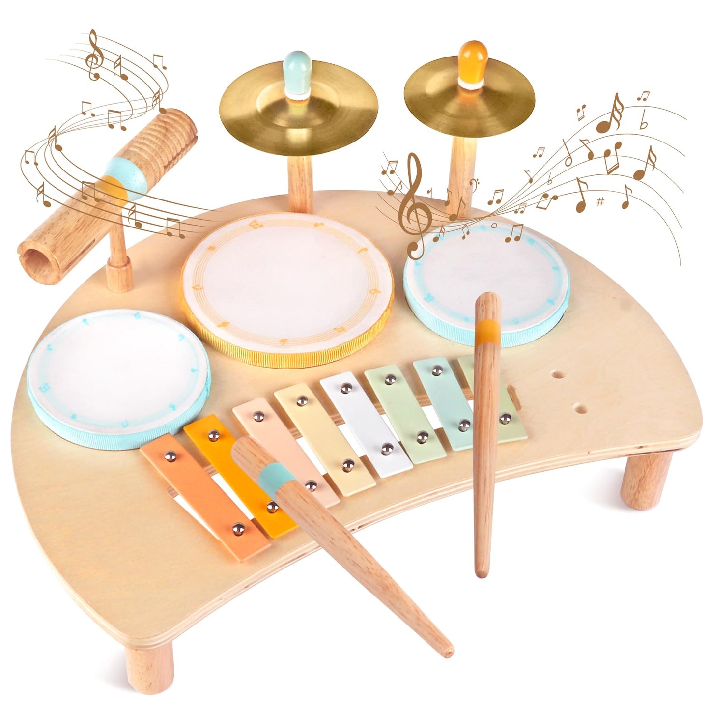 Toddlers Drum Set Toys for Toddlers 2-3,Baby Drum with Xylophone,Musical Instruments Toy, Kids Wooden Montessori Toys Birthday Gift for 18+ Months Boys Girls
