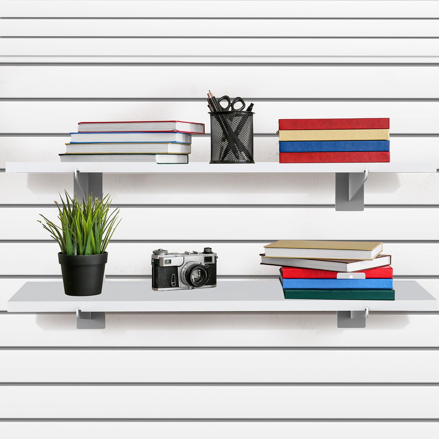 Tcevily 3 Pack White Slatwall Shelf, 24" x 12" Wooden Slat Wall Shelves with Metal Brackets Heavy Duty Slatwall Shelving Organizer Accessories for Home Garage (3, 23.6" x 11.8")