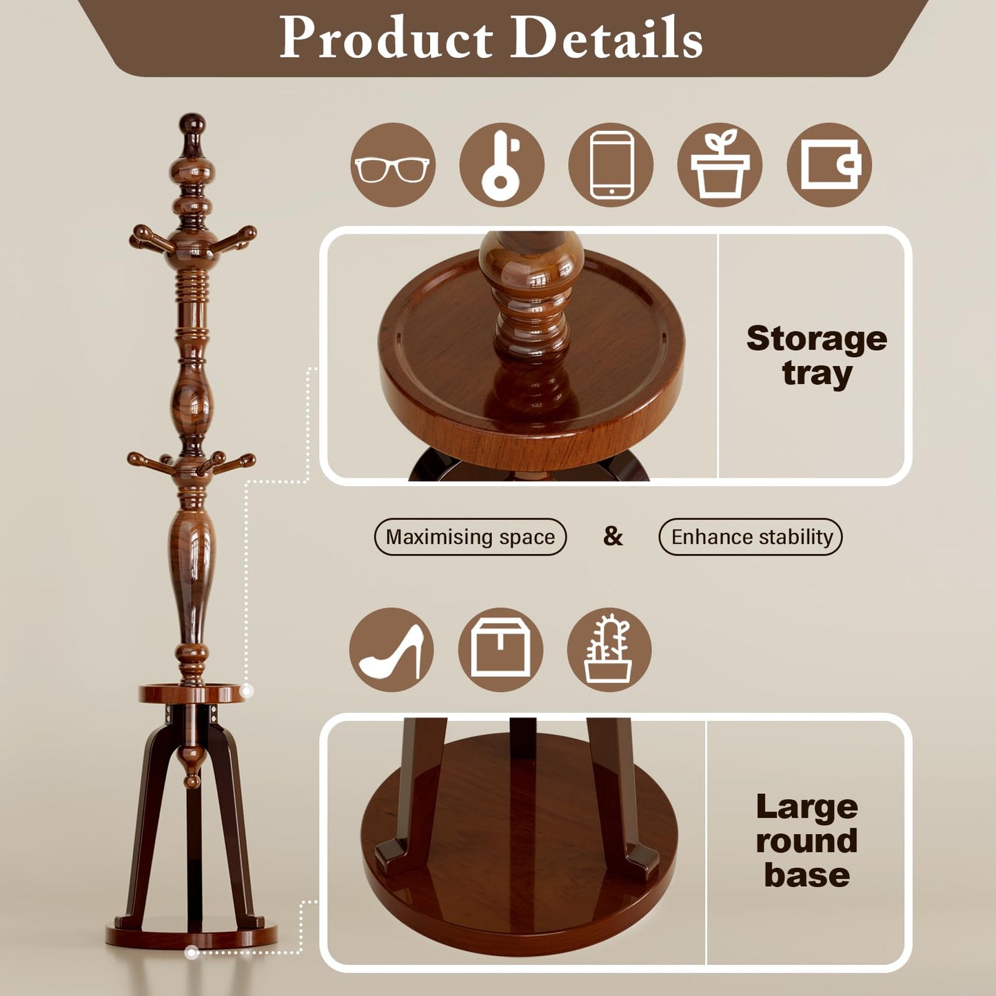 Coat Rack Freestanding with 8 Hooks & Storage Shelf, Wooden Hall Tree Coat Hanger Stand, Heavy Duty Entryway Organizer with 220 LB Load Capacity, Sturdy Wood Coat Tree for Entryway Hallway Office Home