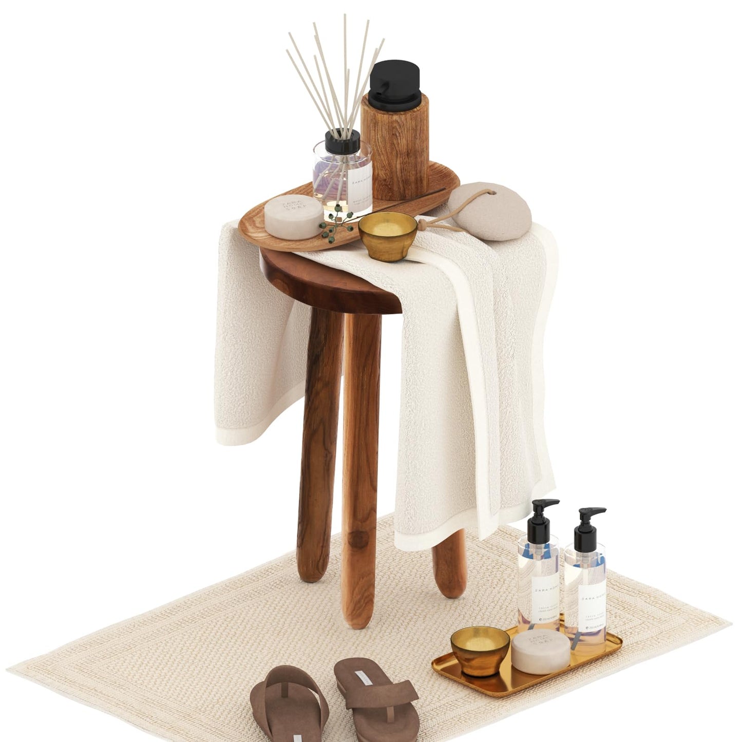 JOLLYMER 11.8" Round 18" Tall Wood Plant Stand | Teak Wood Accent Stool | Accent Table |Side Table