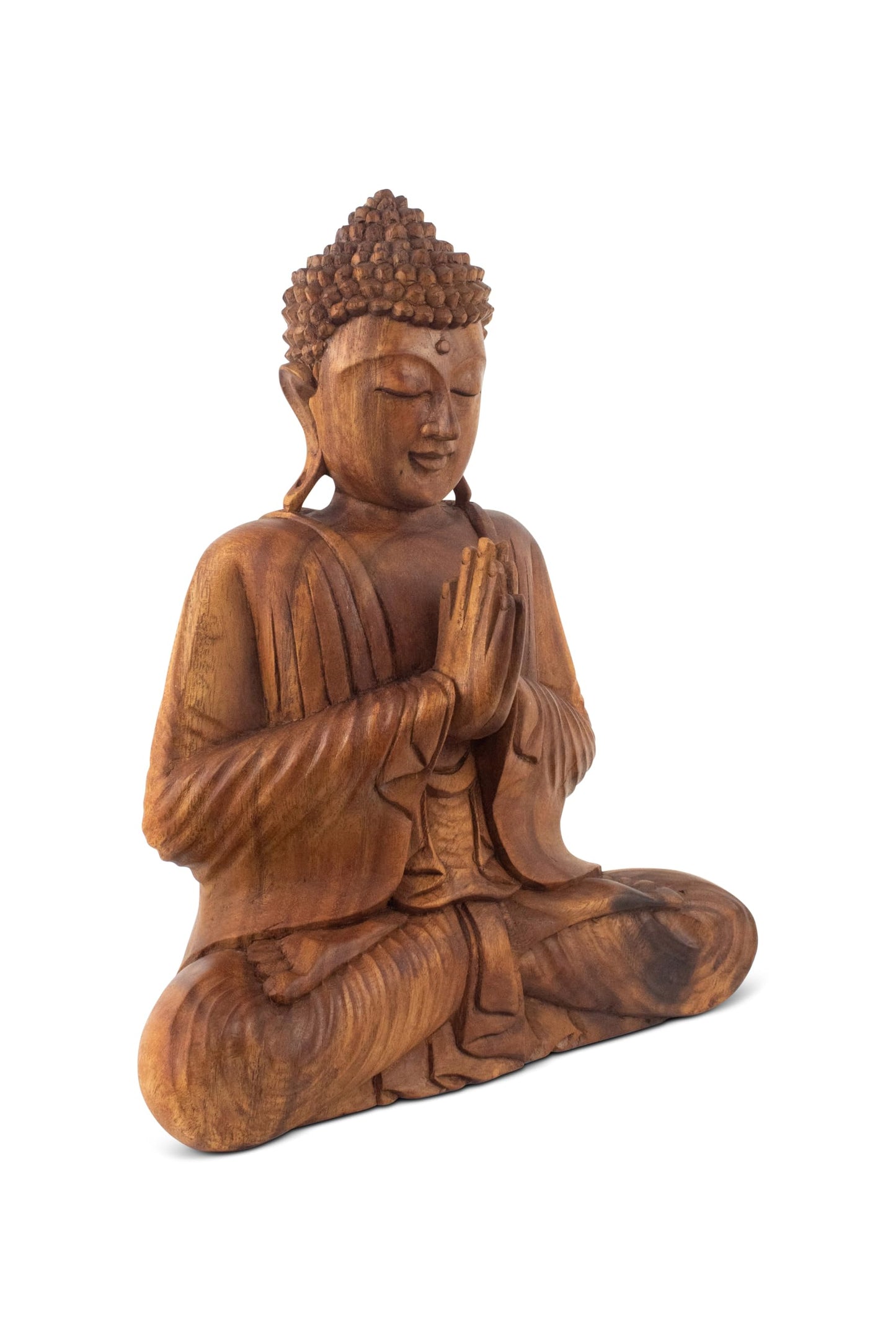 G6 Collection 20" Wooden Serene Sitting Buddha Statue Handmade Meditating Sculpture Figurine Decorative Home Decor Accent Handcrafted Gift Art Wood Hand Carved Oriental Buddha Anjali Mudra (20" Tall)