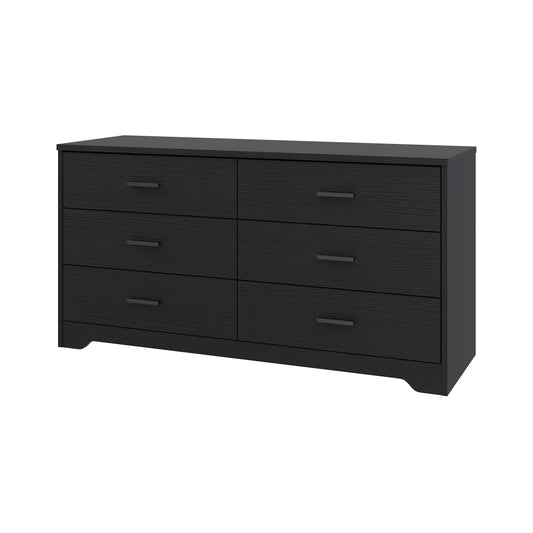 Panana Wooden 5/6 Drawer Dresser, Wide Modern Chest of Drawers, Organizer with Storage Drawers for Living Room Bedroom Hallway Closet (Black, 6 Drawers)