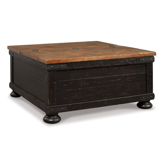 Signature Design by Ashley Valebeck Lift Top Coffee Table, Storage, Split-top Design, Wood, 36" W x 36" D x 18" H, 2-tone Distressed Brown & Black Finish