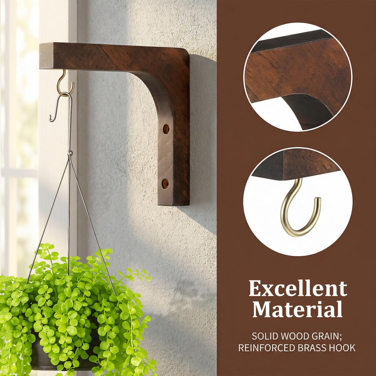 Abaodam Wooden Wall Plant Hanger Indoor Hanging Plant Hooks for Wall Mounted Flowerpot Bracket Suitable for Patio Balcony Garden Decor