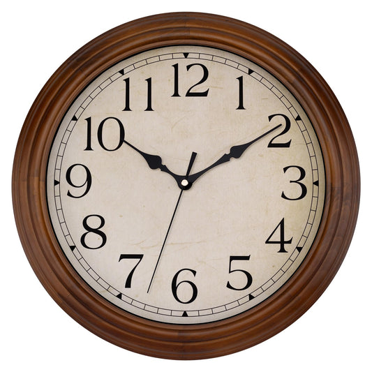 Foxtop Wood Wall Clock 14 Inch Silent Non-Ticking Battery Operated Large Retro Wooden Clock Decorative for Living Room Bedroom Kitchen Home Office