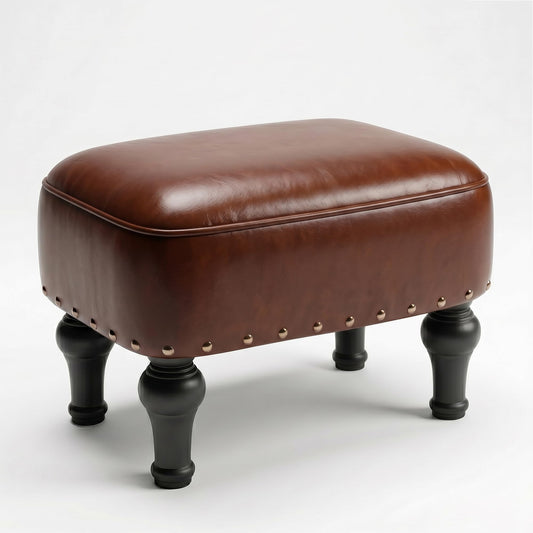 Cmishe Ottoman Leather Footrest,Vintage Footstool,Thickened Foam Upholstered Seat,Wooden Leg Foot Rest,Under Desk Shoe Bench Small Bench for Living Room Dining Room(Bronw)
