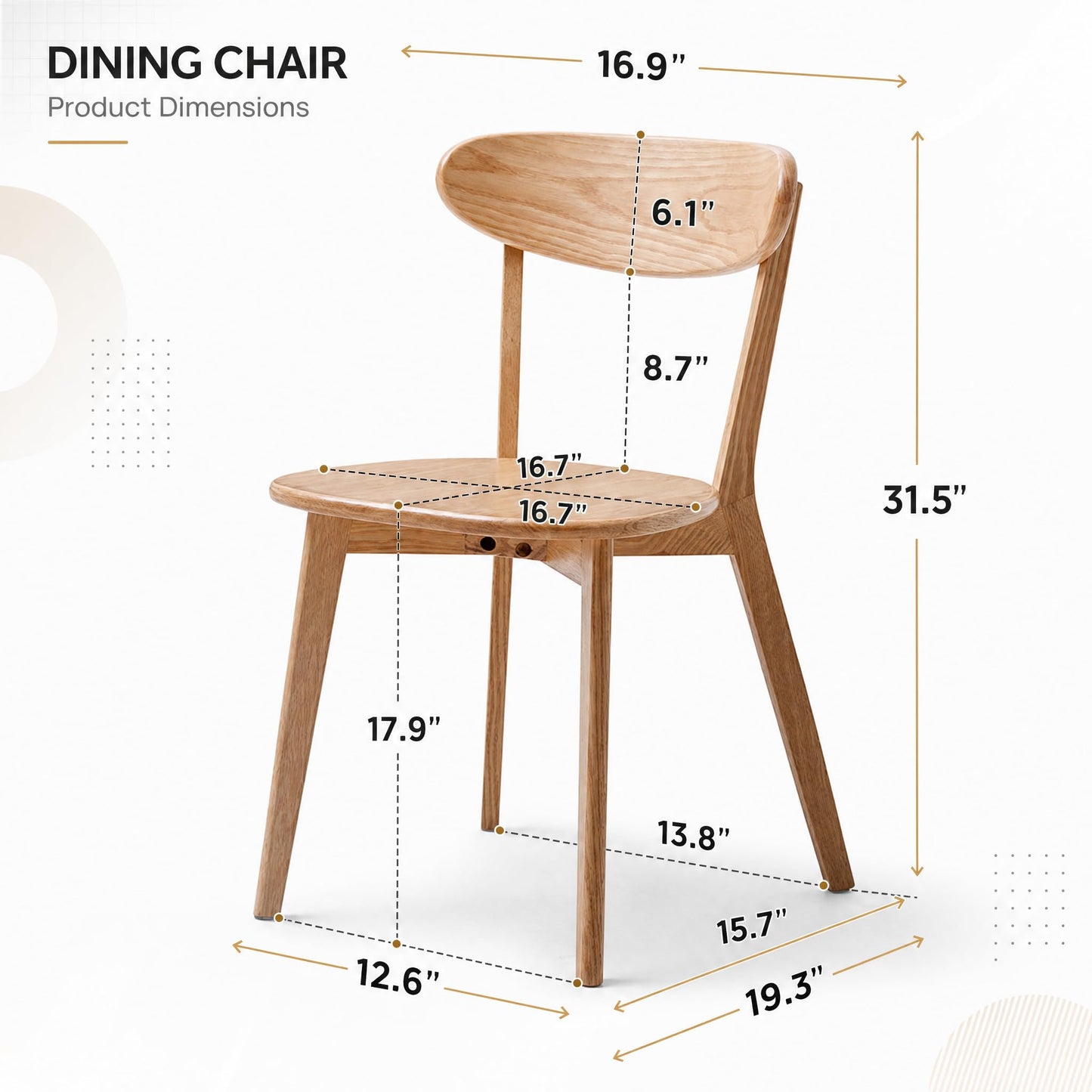 KATYGLORY Modern Dining Chairs, Oak Solid Wood Kitchen Chairs, Sturdy Wooden Seats for Dining Room and Living Room (2, Natural)
