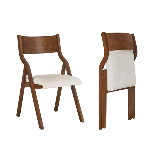 Ball & Cast Upholstered Folding Chairs Set of 2, Kitchen Dining-Chair w/Solid Wood Frame, Portable Activity Neeting Chair,No Assembly Needed, Easy Carry and Storage,Walnut+Taupe