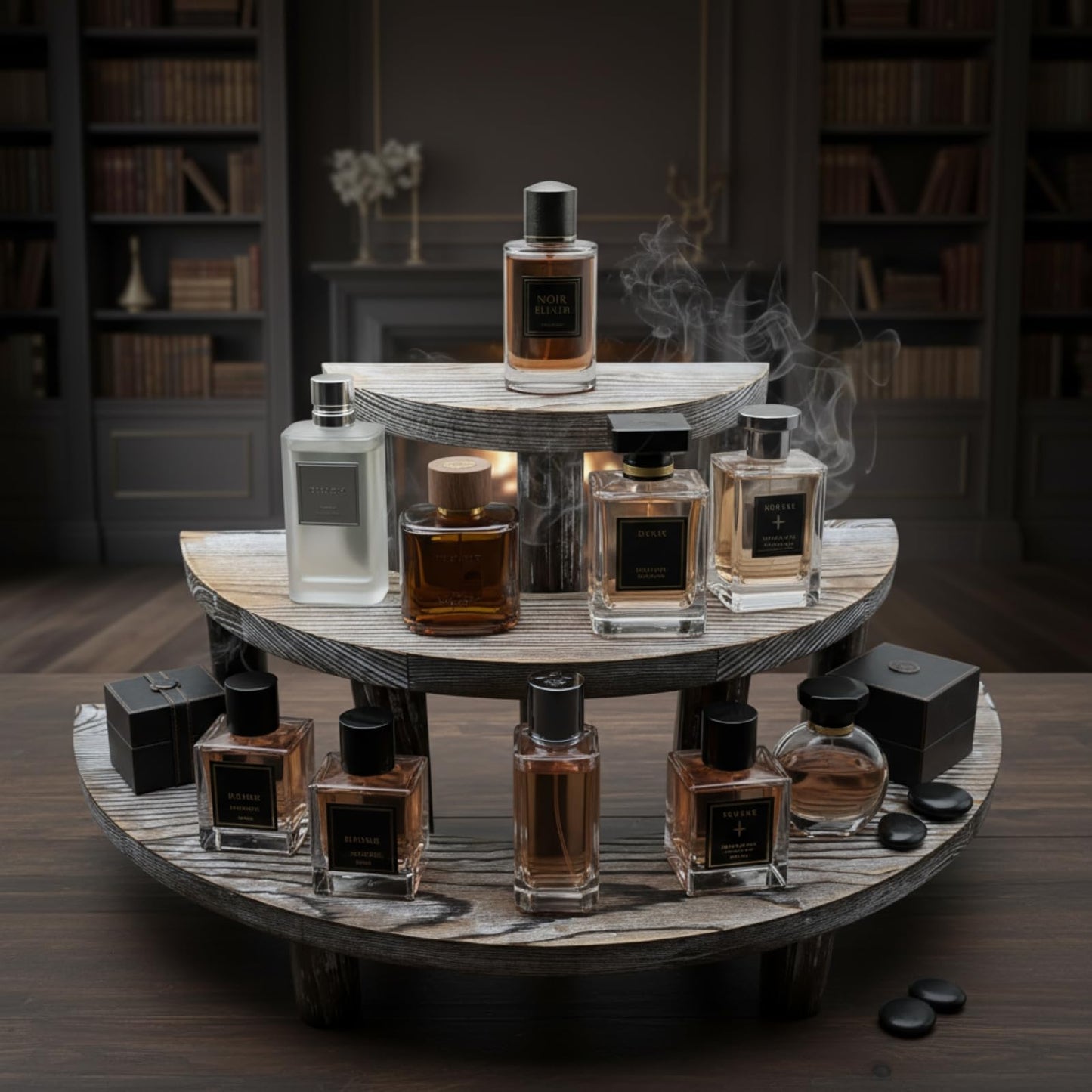 Samrira Cologne Organizer for Men Display Risers - 3 Tier Wooden Perfume Stand Shelf Cupcake Holder Half Moon Tiered Dessert Stand 17" x 7.8" x 7"