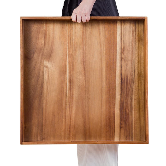Serving Tray with Handles, 22 inch Large Square Ottoman Tray Coffee Table Tray, Wooden Trays Decorative Trays for Party, Food Serving, Breakfast, Dinner, Coffee Tea, Appetizers