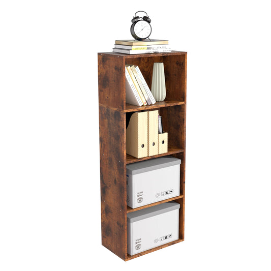 NewBeth Wooden 4 Cube Storage Organizer, 4 Tier Tall Vintage Bookshelf Freestanding Storage Display Organizer, Versatile Cubes Shelf and Cubby Unit for Living Room, Bedroom, Home Office 15.7inch
