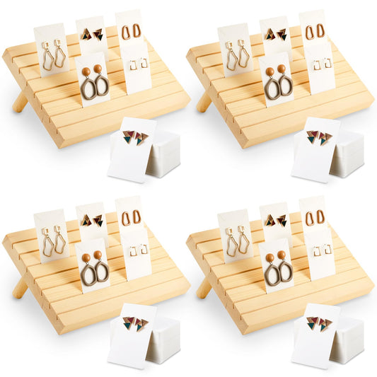 Marsui 124 Pcs Wood earring card display wooden earring display stand 4 Set Jewelry stand holder with Card for Jewelry Selling(Wood Color)