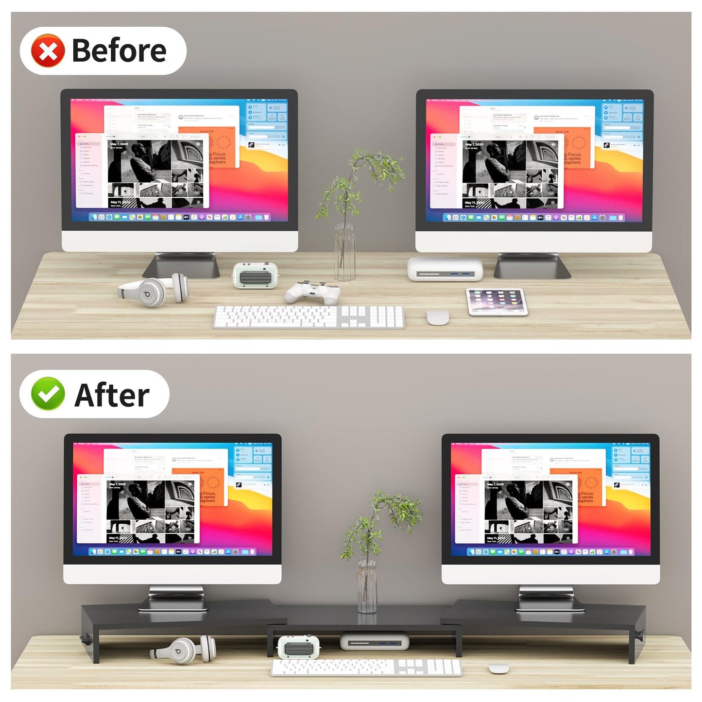 Pholiten Monitor Stand Riser Dual Monitor Stand Riser for 2 Monitors